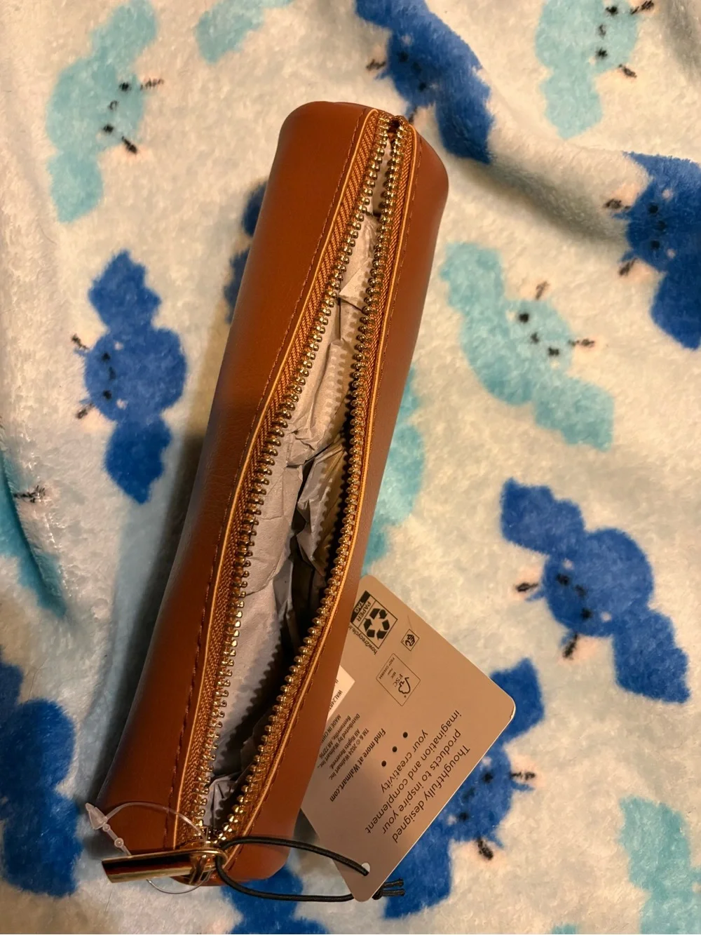 Pen+Gear Simulated Leather Pencil Pouch - Brown with Gold Zipper